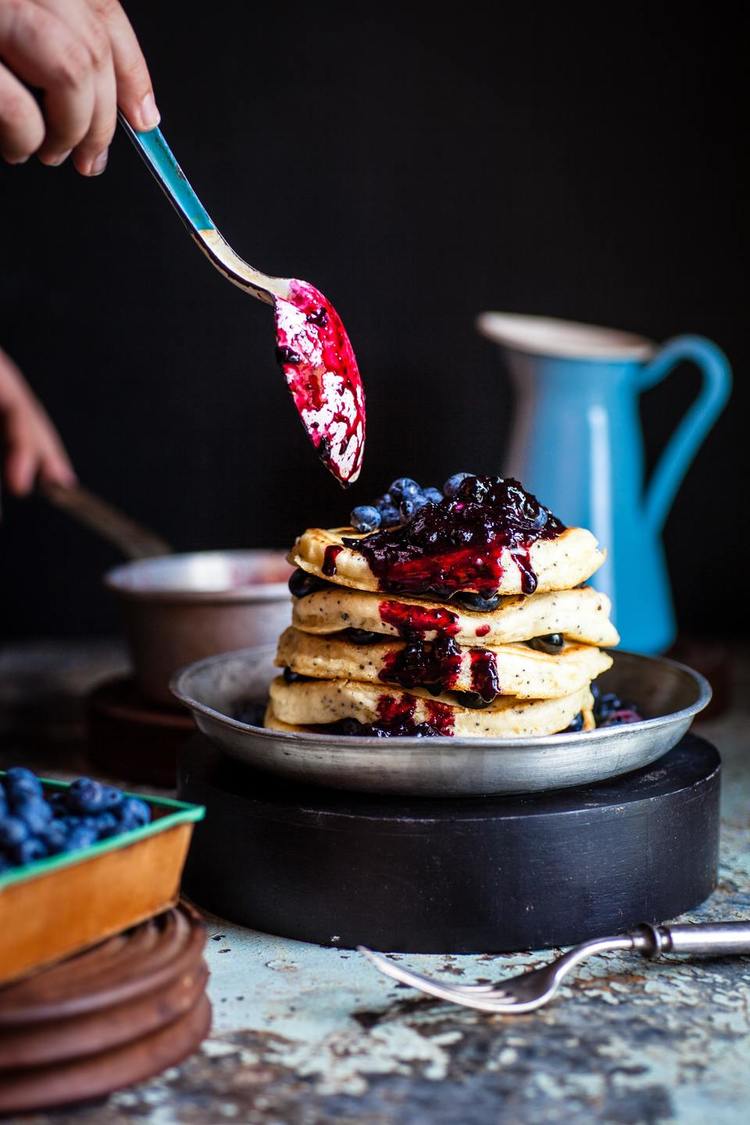 Lemon Poppy Seed Pancakes with Blueberries - Pancake Recipe