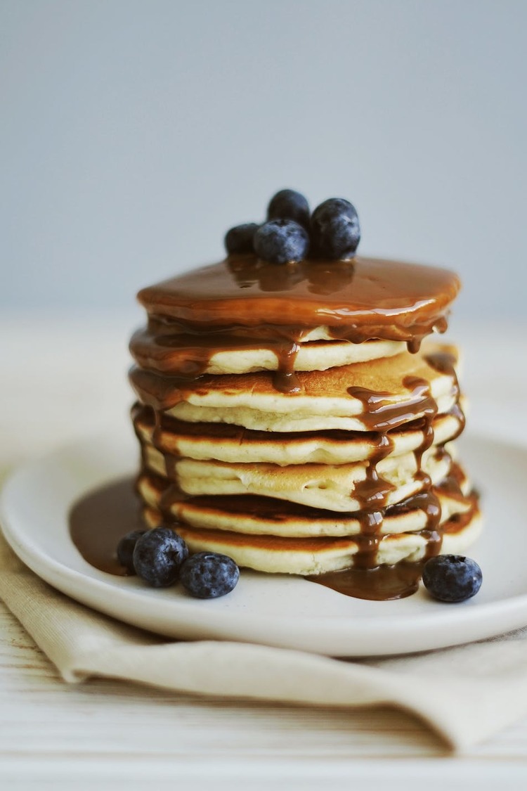 Pancake Recipe - Chocolate Syrup on Hotcakes with Blueberries