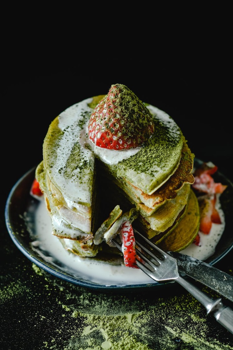 Matcha Pancakes with Strawberries and Cream Recipe