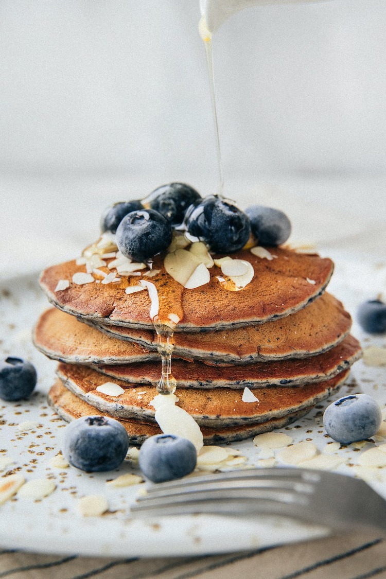 Almond Flour Pancakes Garnished with Blueberries - Pancake Recipe