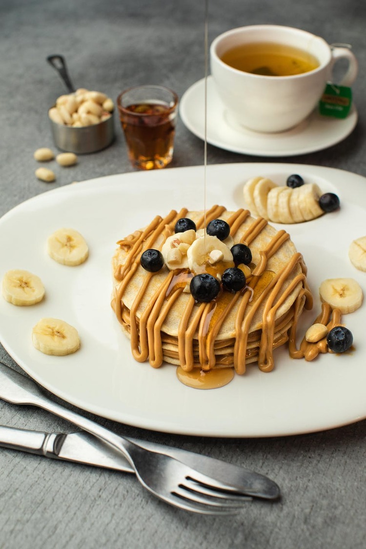 Peanut Butter Pancakes with Banana and Blueberries